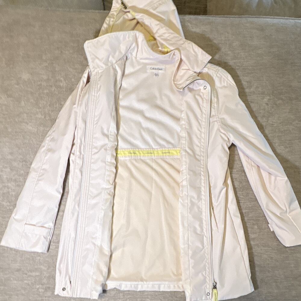 Calvin Klein Blush Pink Hooded Rain Coat Zip/Button Mid-Length Women's XL